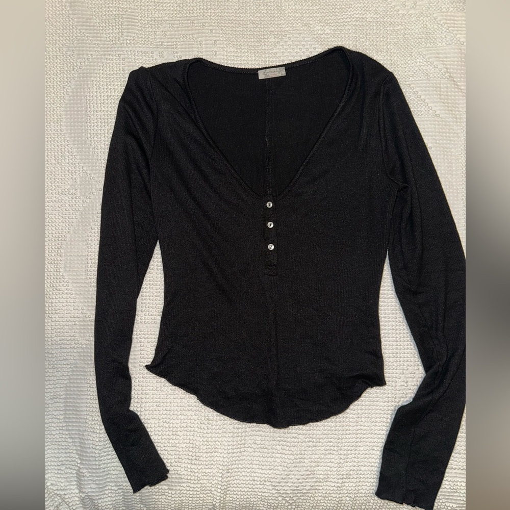 Free People Knit V-Neck Black Size Small